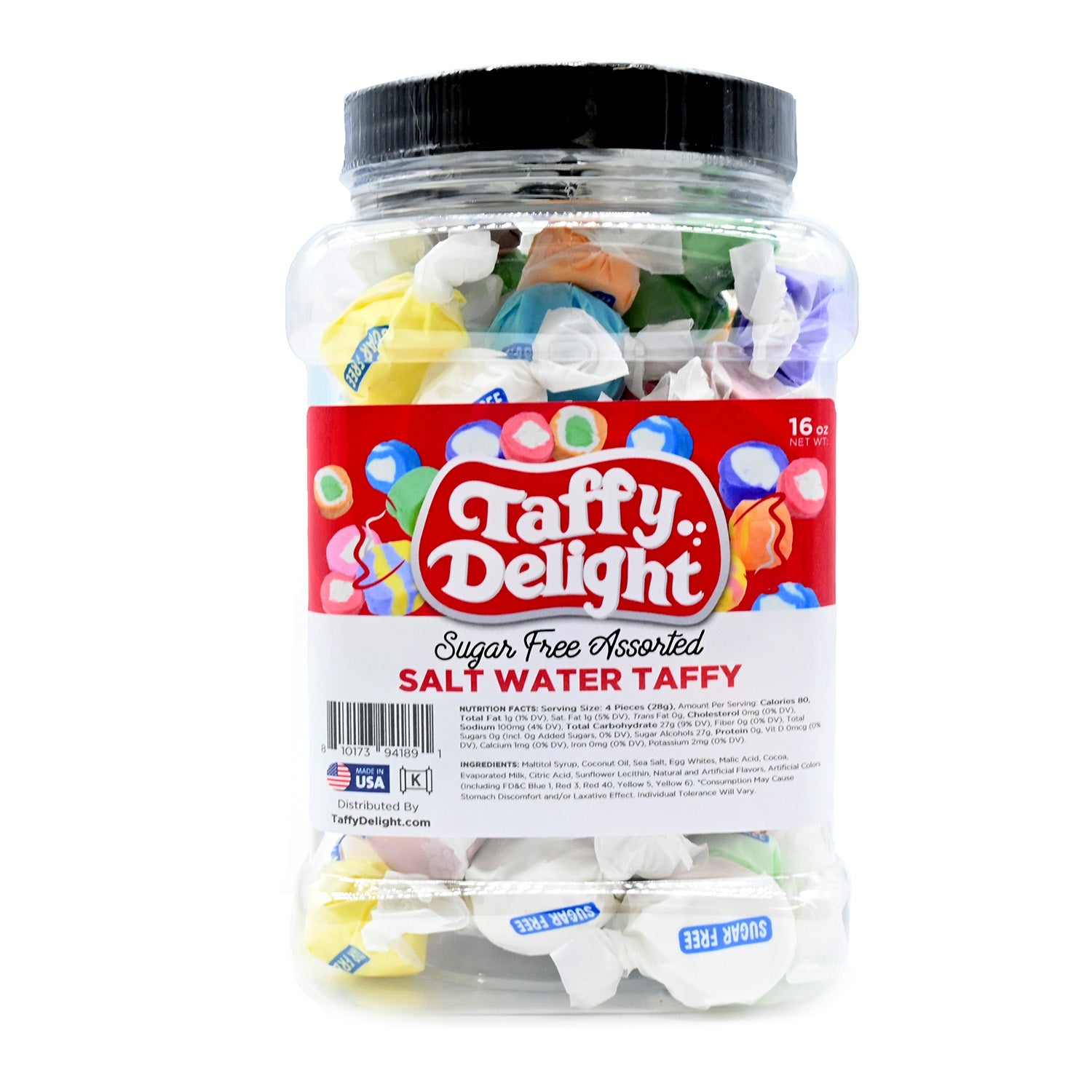 Taffy Delight Sugar Free Assorted Salt Water Taffy 16oz Jar