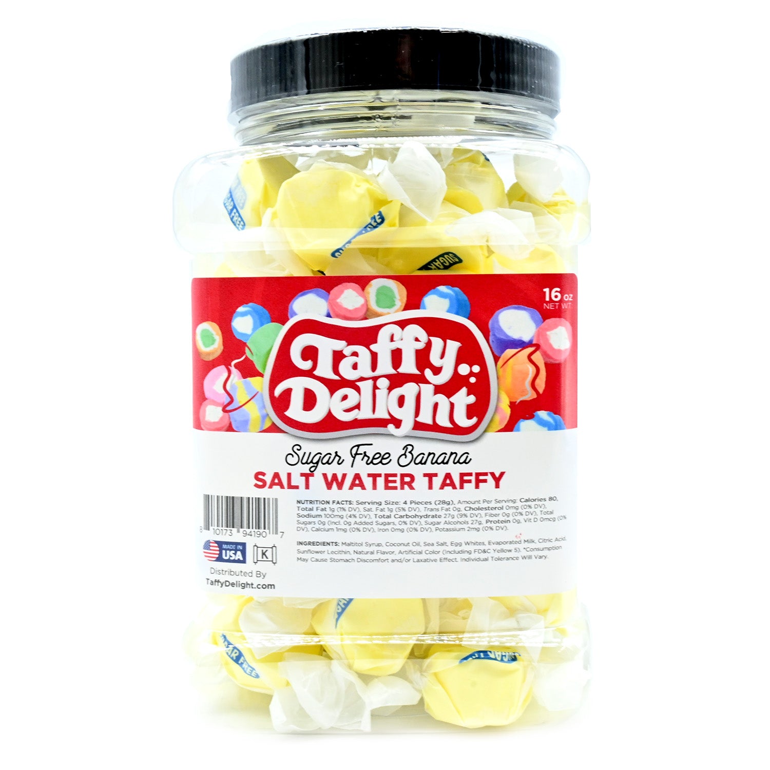 Taffy Delight Sugar Free Banana Salt Water Taffy 16oz Jar