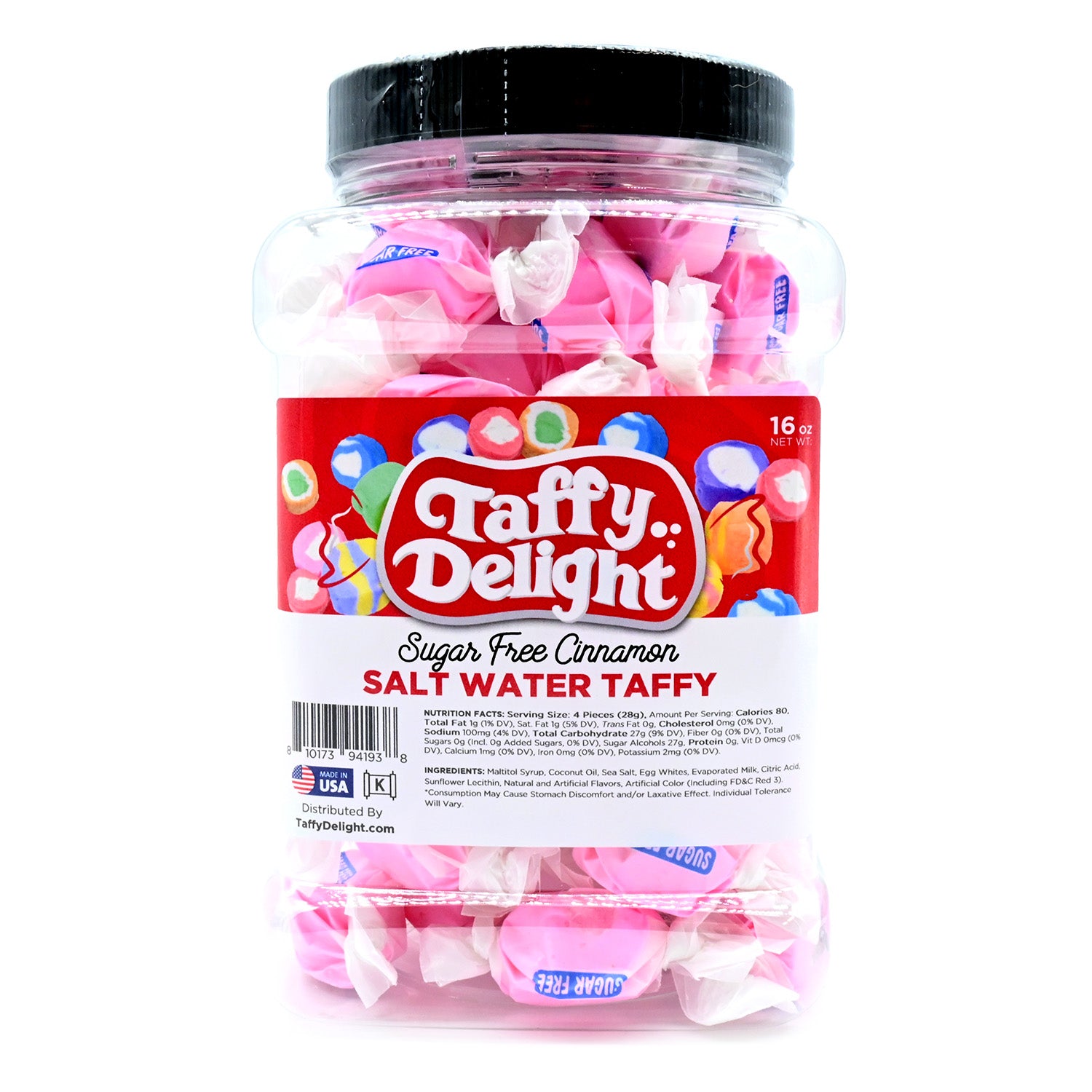 Taffy Delight Sugar Free Cinnamon Salt Water Taffy 16oz Jar