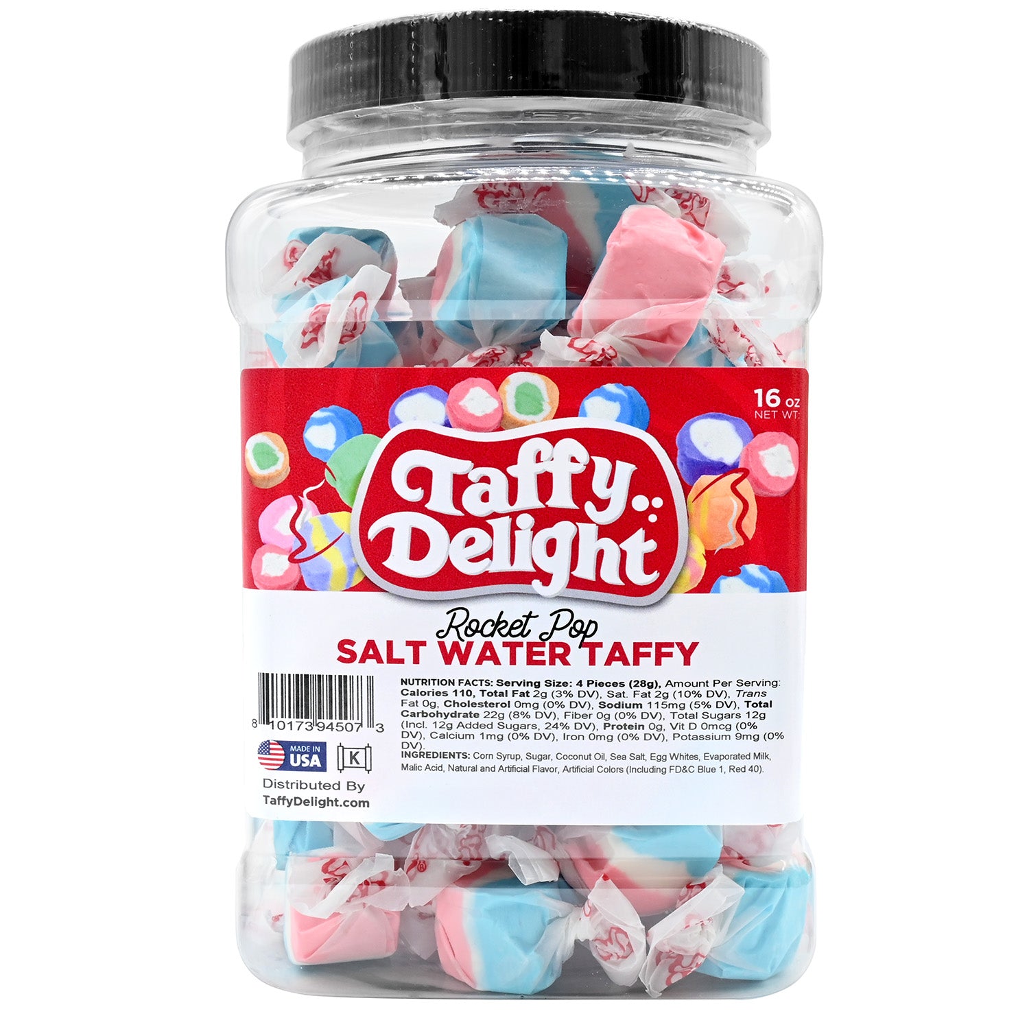 Taffy Delight Rocket Pop Salt Water Taffy 16oz Jar